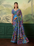 Dwija Fashion Women'S Pary Wear Printed Crep Silk Designer Saree With Unstitche Blouse-Blue | Grocsy