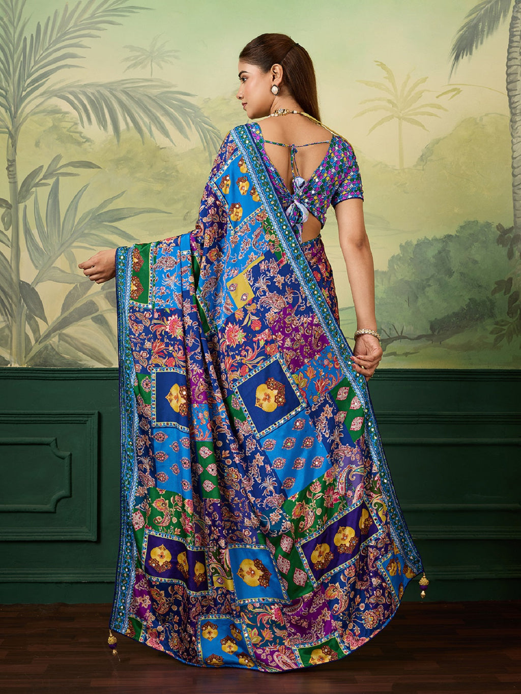 Dwija Fashion Women'S Pary Wear Printed Crep Silk Designer Saree With Unstitche Blouse-Blue | Grocsy