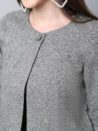 Even Apparels Grey Pure Wool Open Front Statement Women's Jacket | Grocsy
