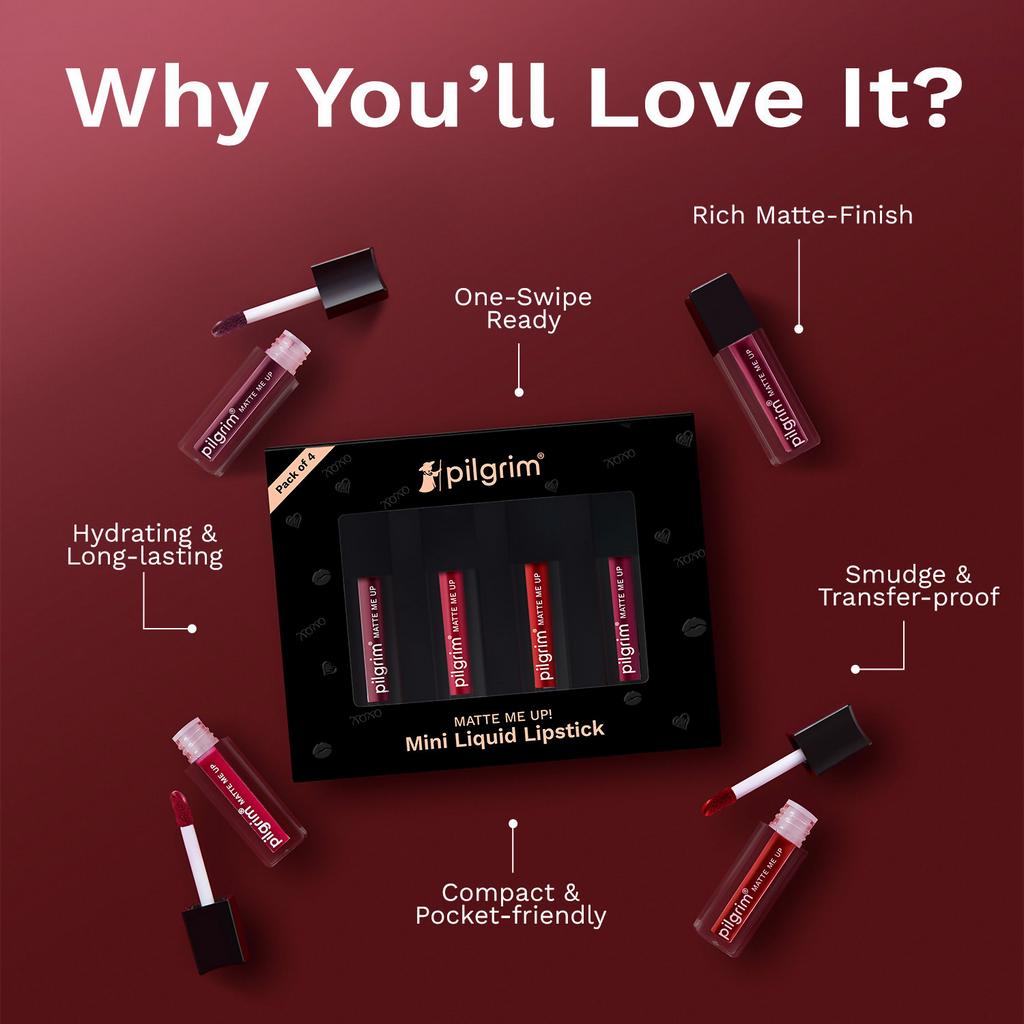 Pilgrim Matte Mini Liquid Lipstick 4 In 1 Pack Smudgeproof, Hydrating & Lightweight - Bold Mistress | Grocsy