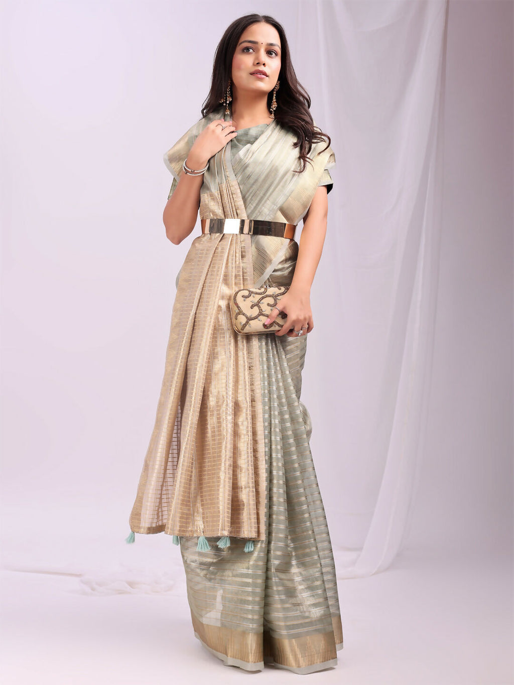 Shree Shyam Fashion Organza Grey Saree | Grocsy