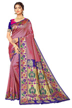 Jaanvi Fashion Women's Rani Blue Banarasi Paithani Silk With Zari Jacquard Work Saree With Blouse Piece | Grocsy