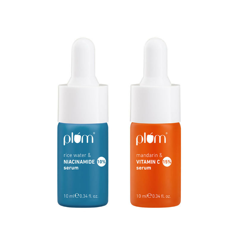 Plum Glow & Clarify Serum Travel Combo - 15% Vitamin C + 10% Niacinamide Face Serum | Grocsy