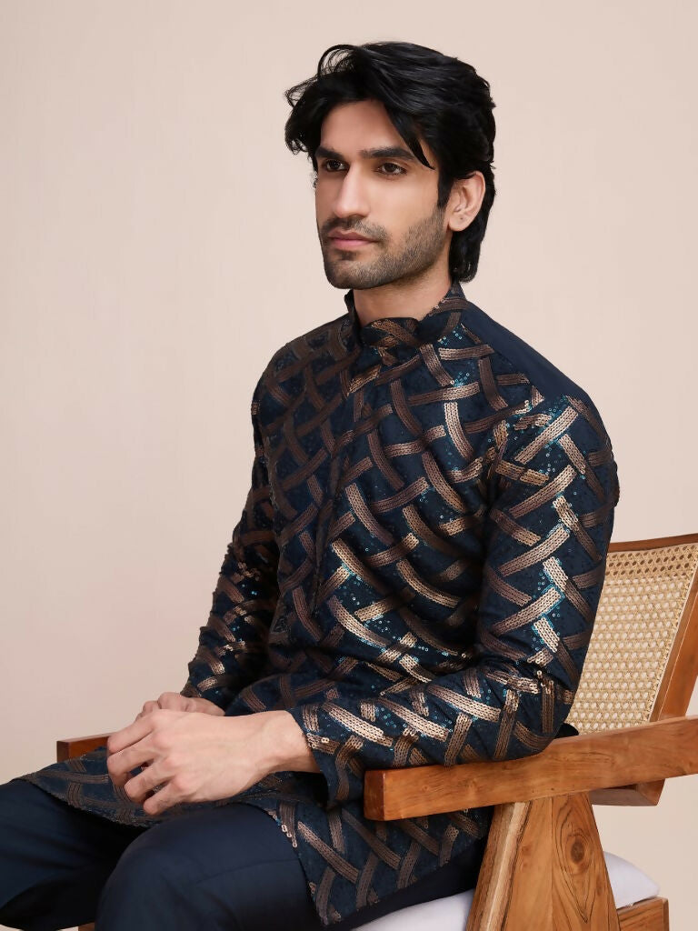 Vastranavya Traditional Festival Wear Pure Silk Thread & Sequence Embroidered Work Kurta | Grocsy