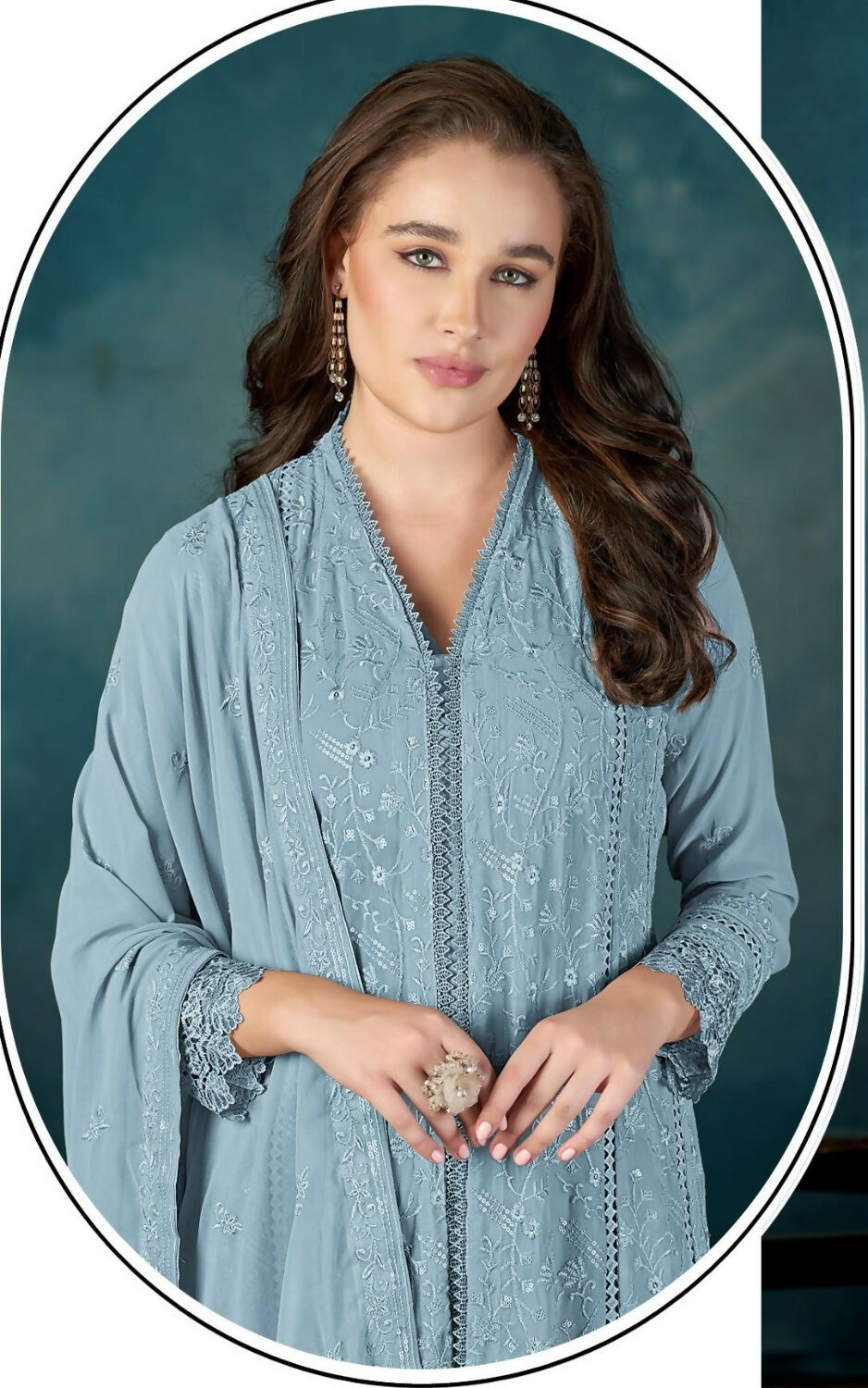 Anaita Sky Blue Heavy Faux Georgette Stitched Suit with Embroidered Sequence Work | Grocsy