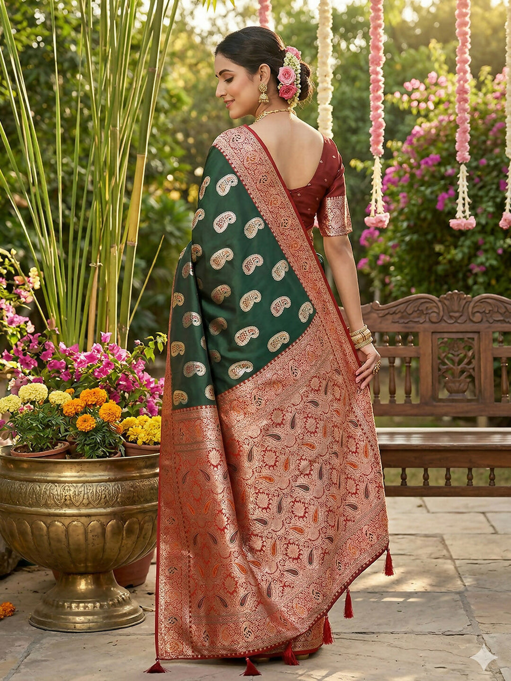 Shree Shyam Fashion Green Silk Blend Saree | Grocsy