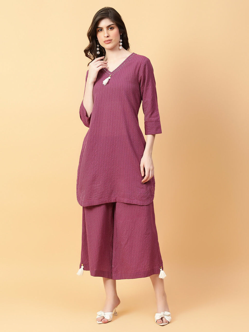 Joban Fashion Purple Cotton Khatha & Hand Work Co-ord Set | Grocsy