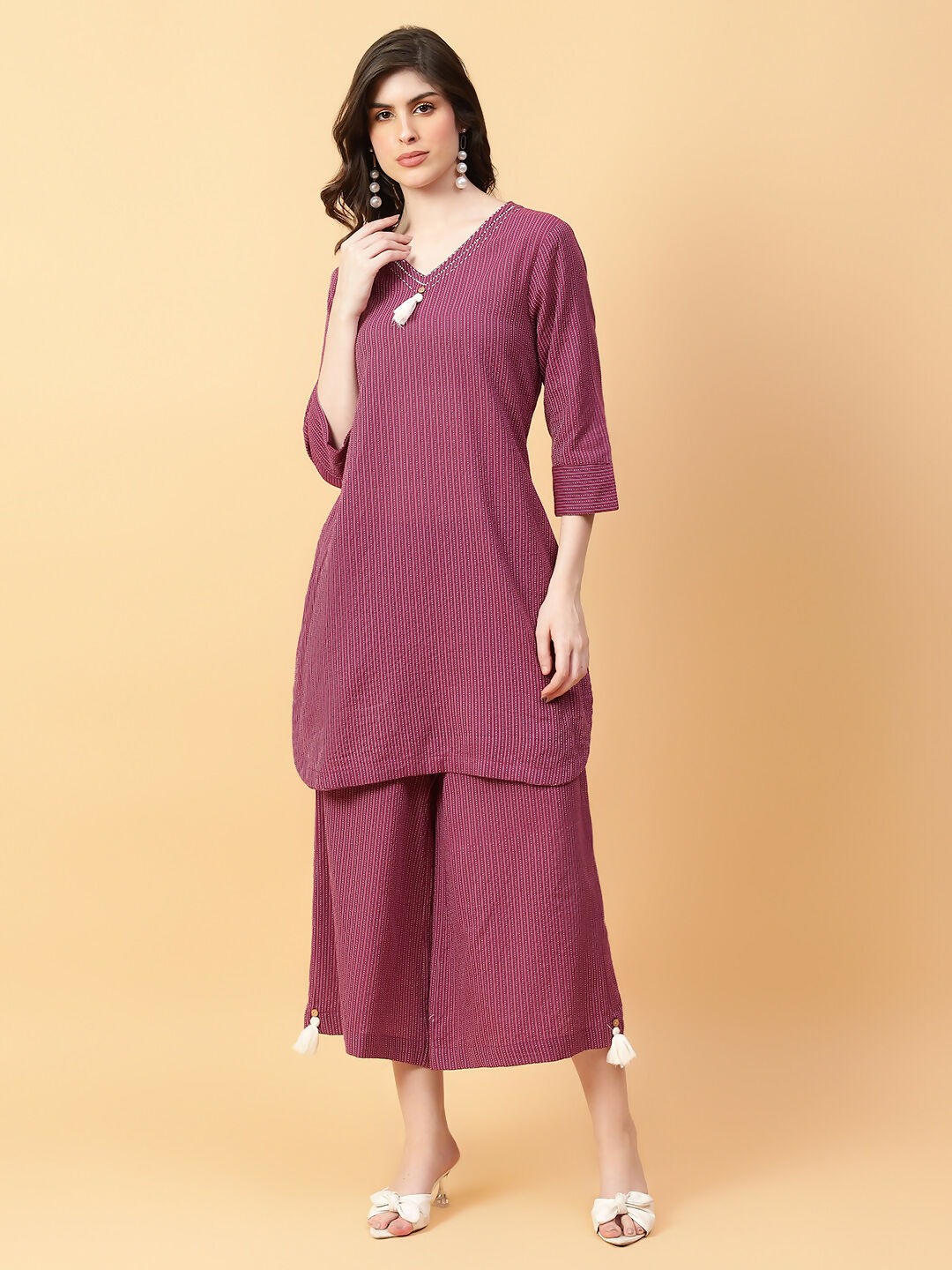 Joban Fashion Purple Cotton Khatha & Hand Work Co-ord Set | Grocsy