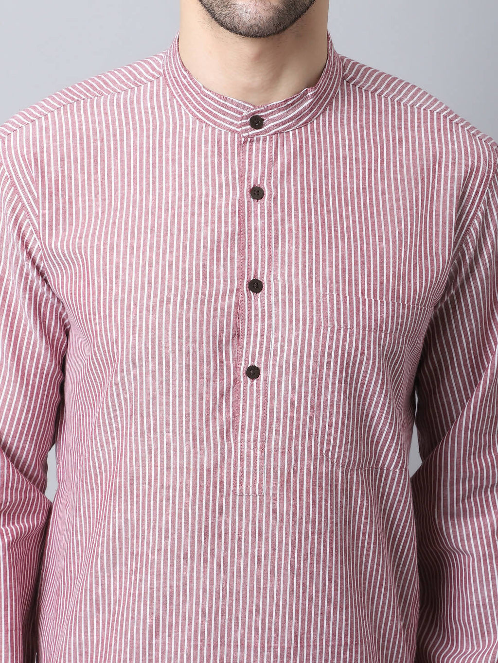 Even Apparels Red Pure Cotton Men's Kurta With Band Collar | Grocsy