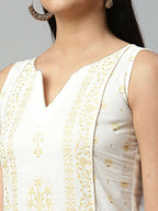 Ahalyaa Womens Off White Pure Cotton Printed Kurta Pant Set | Grocsy