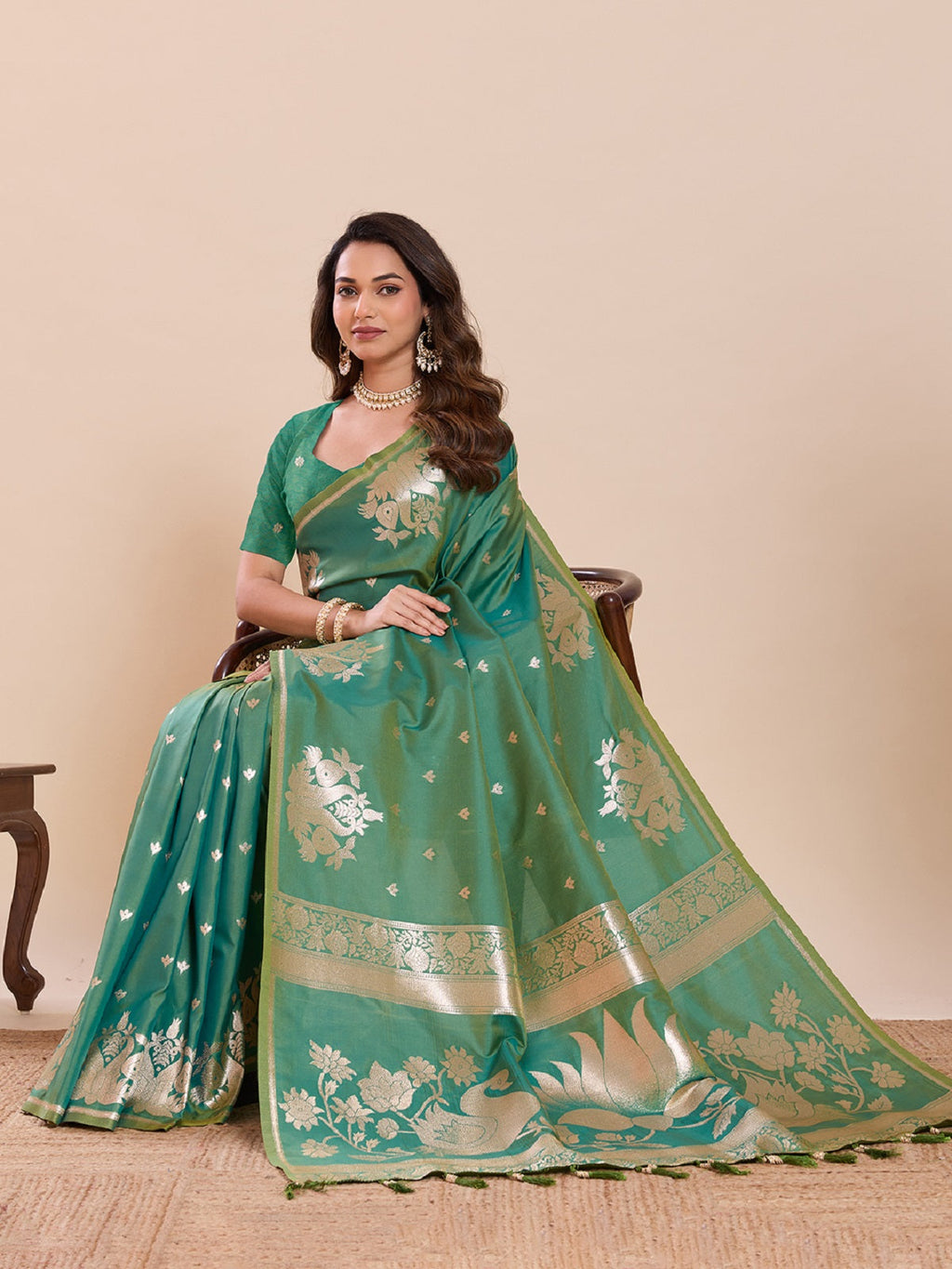 Dwija Fashion Green Wedding Wear Paithani Silk Jari Weaving On All Over Saree With Unstitched Blouse | Grocsy