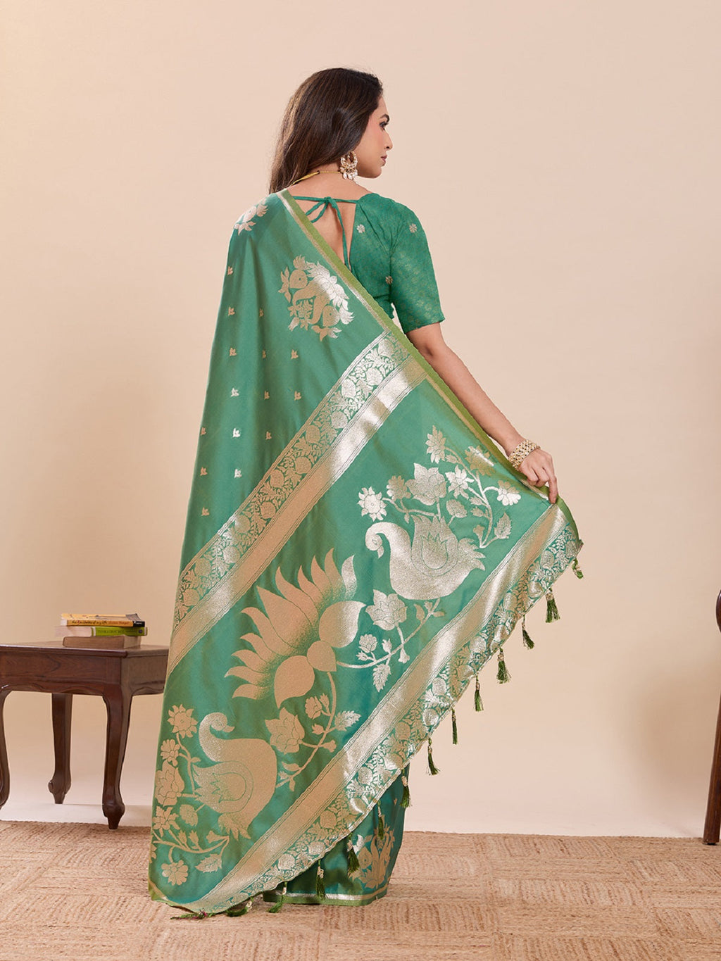 Dwija Fashion Green Wedding Wear Paithani Silk Jari Weaving On All Over Saree With Unstitched Blouse | Grocsy