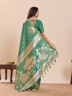 Dwija Fashion Green Wedding Wear Paithani Silk Jari Weaving On All Over Saree With Unstitched Blouse | Grocsy