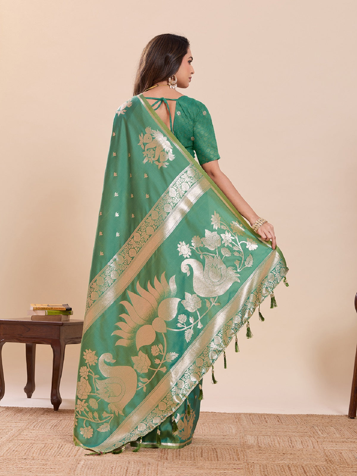 Dwija Fashion Green Wedding Wear Paithani Silk Jari Weaving On All Over Saree With Unstitched Blouse | Grocsy