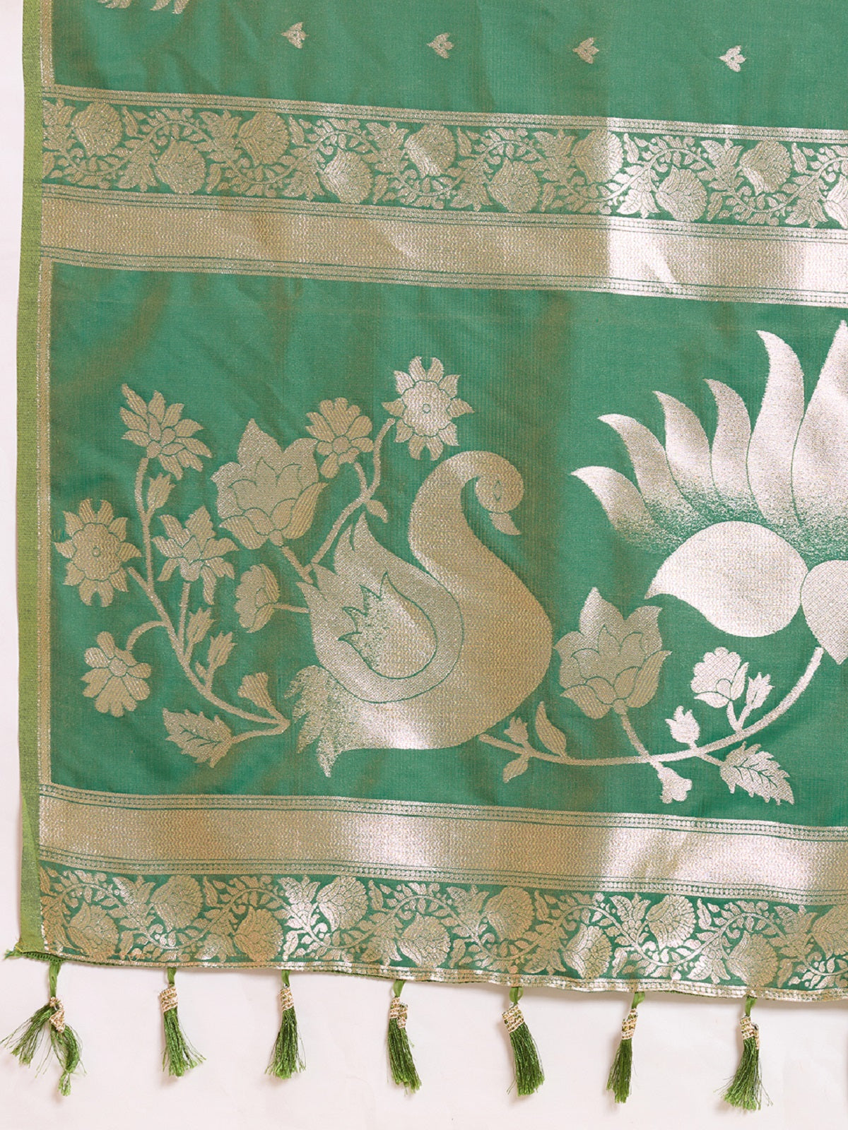 Dwija Fashion Green Wedding Wear Paithani Silk Jari Weaving On All Over Saree With Unstitched Blouse | Grocsy