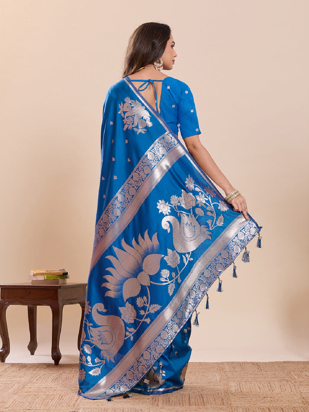 Dwija Fashion Blue Wedding Wear Paithani Silk Jari Weaving On All Over Saree With Unstitched Blouse | Grocsy