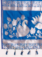 Dwija Fashion Blue Wedding Wear Paithani Silk Jari Weaving On All Over Saree With Unstitched Blouse | Grocsy