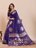 Dwija Fashion Royal Blue Wedding Wear Paithani Silk Jari Weaving On All Over Saree With Unstitched Blouse | Grocsy