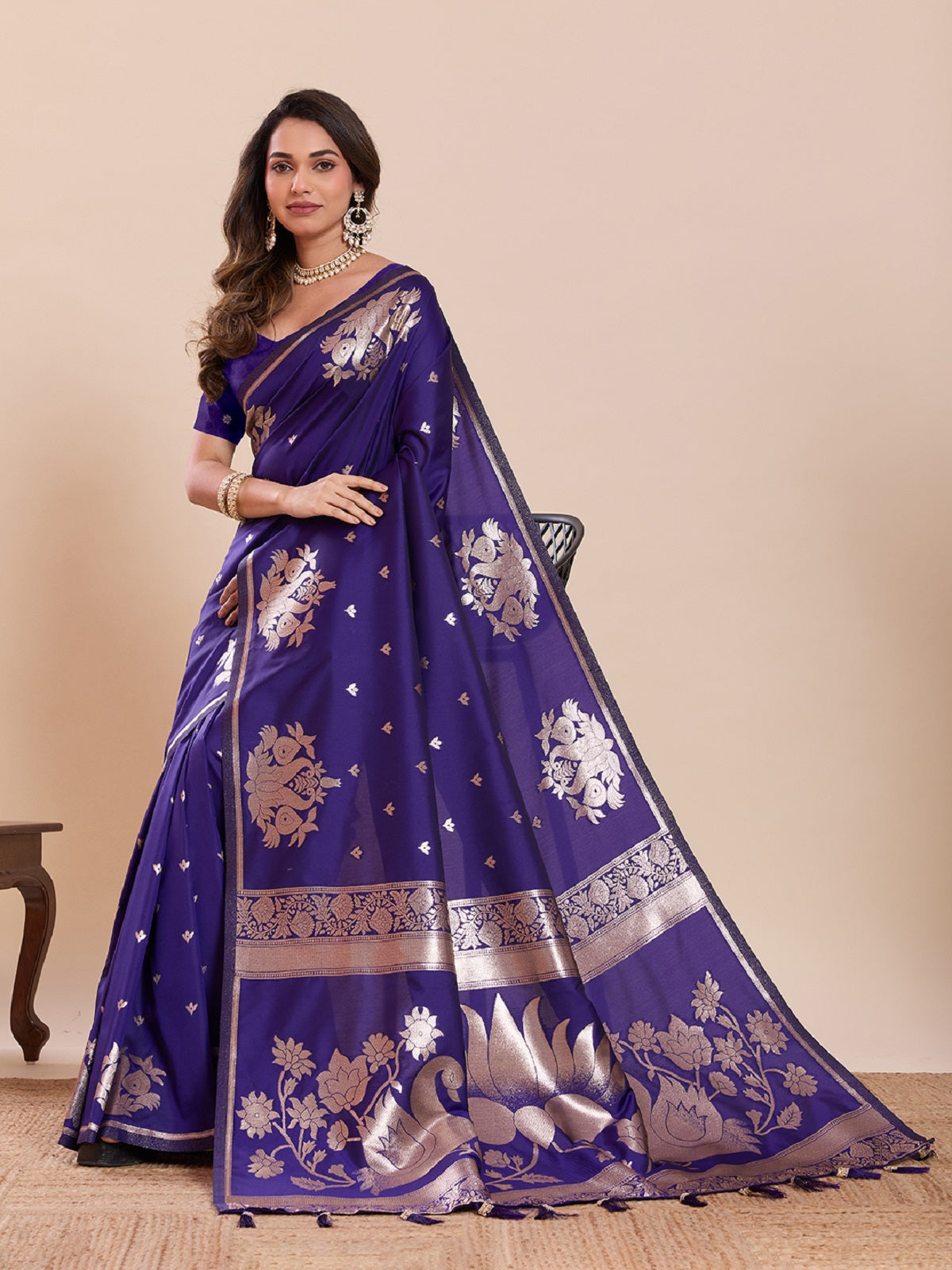 Dwija Fashion Royal Blue Wedding Wear Paithani Silk Jari Weaving On All Over Saree With Unstitched Blouse | Grocsy
