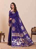 Dwija Fashion Royal Blue Wedding Wear Paithani Silk Jari Weaving On All Over Saree With Unstitched Blouse | Grocsy