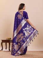 Dwija Fashion Royal Blue Wedding Wear Paithani Silk Jari Weaving On All Over Saree With Unstitched Blouse | Grocsy