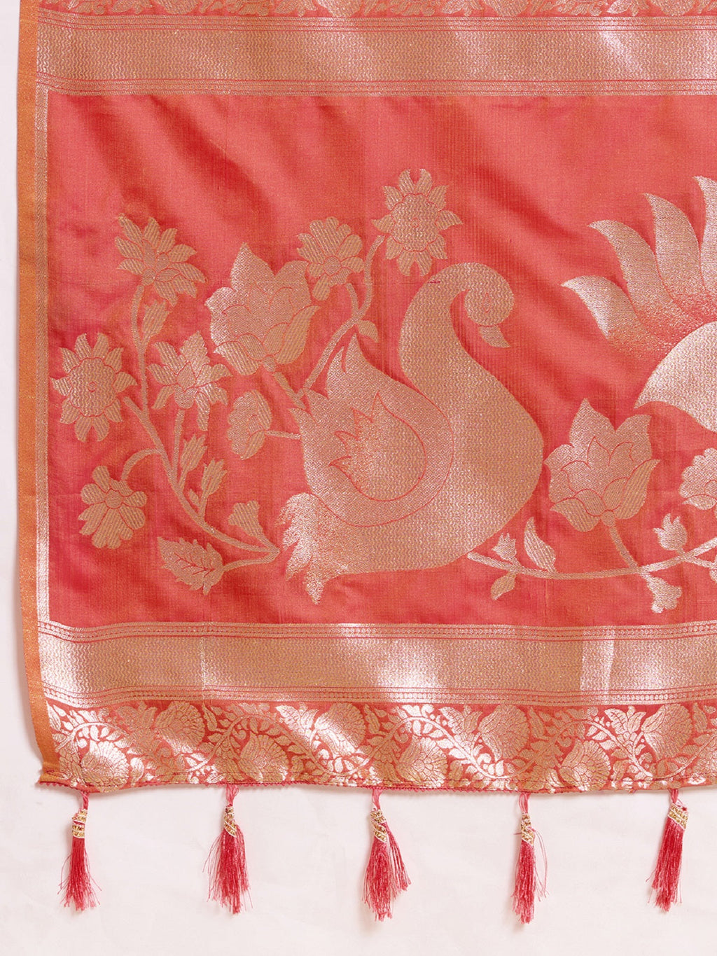 Dwija Fashion Peach Red Wedding Wear Paithani Silk Jari Weaving On All Over Saree With Unstitched Blouse | Grocsy
