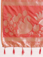 Dwija Fashion Peach Red Wedding Wear Paithani Silk Jari Weaving On All Over Saree With Unstitched Blouse | Grocsy