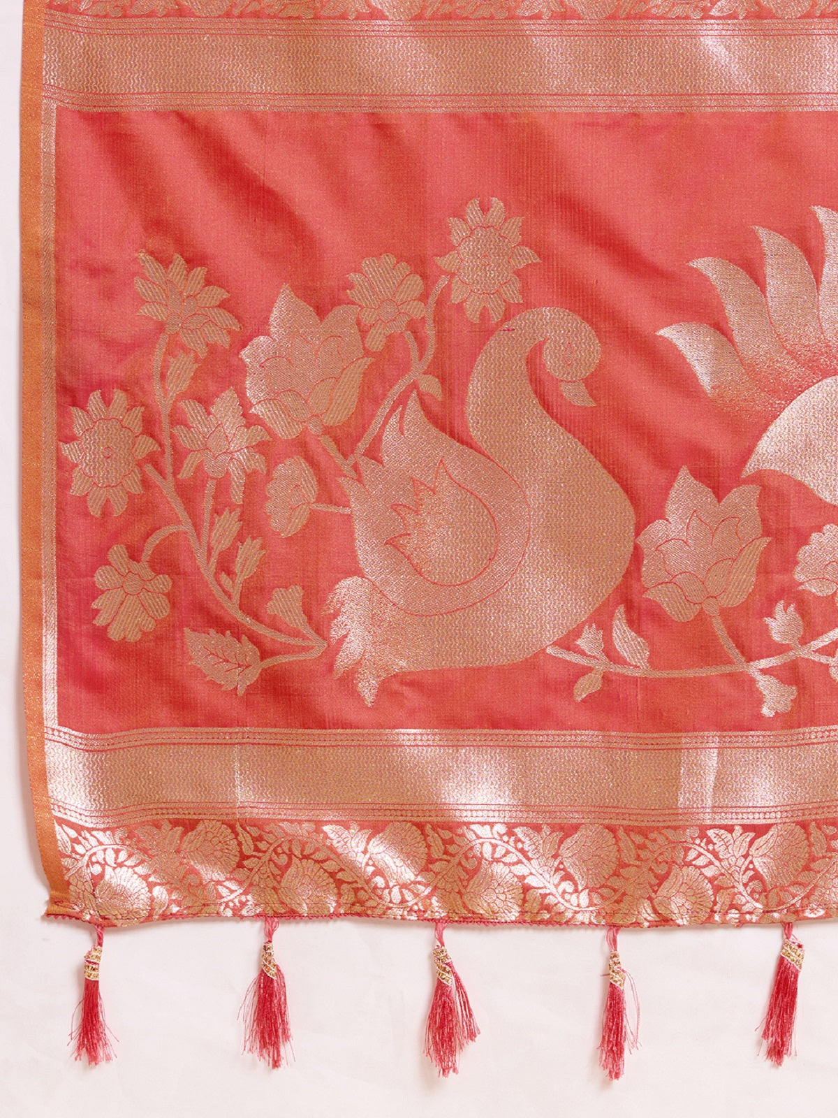 Dwija Fashion Peach Red Wedding Wear Paithani Silk Jari Weaving On All Over Saree With Unstitched Blouse | Grocsy