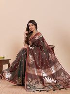 Dwija Fashion Chocolate Brown Wedding Wear Paithani Silk Jari Weaving On All Over Saree With Unstitched Blouse | Grocsy