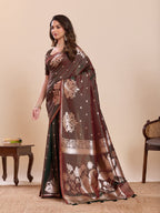 Dwija Fashion Chocolate Brown Wedding Wear Paithani Silk Jari Weaving On All Over Saree With Unstitched Blouse | Grocsy