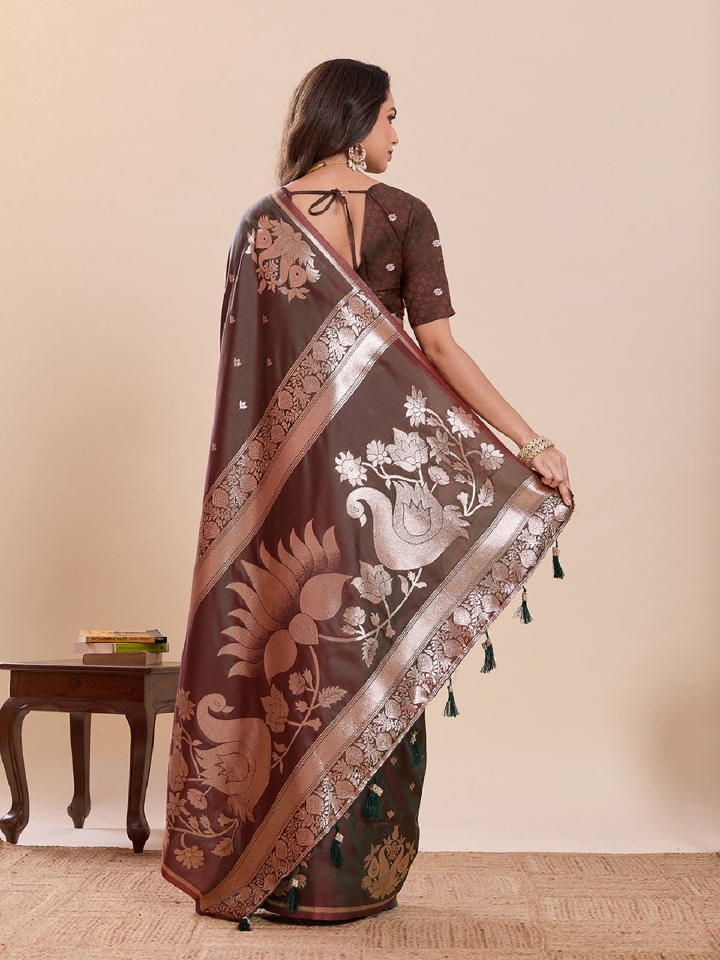 Dwija Fashion Chocolate Brown Wedding Wear Paithani Silk Jari Weaving On All Over Saree With Unstitched Blouse | Grocsy