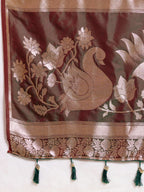 Dwija Fashion Chocolate Brown Wedding Wear Paithani Silk Jari Weaving On All Over Saree With Unstitched Blouse | Grocsy