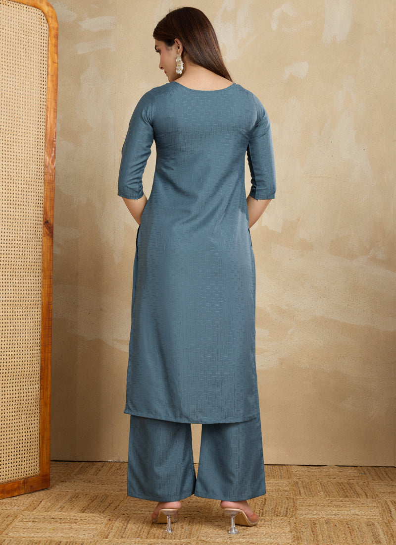 Prazu Fashion Grey Printed Cotton Blend Kurta Pant Set | Grocsy