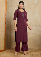 Prazu Fashion Maroon Printed Cotton Blend Kurta Pant Set | Grocsy