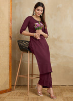 Prazu Fashion Maroon Printed Cotton Blend Kurta Pant Set | Grocsy