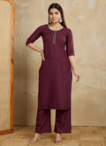 Prazu Fashion Maroon Printed Cotton Blend Kurta Pant Set | Grocsy