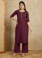 Prazu Fashion Maroon Printed Cotton Blend Kurta Pant Set | Grocsy