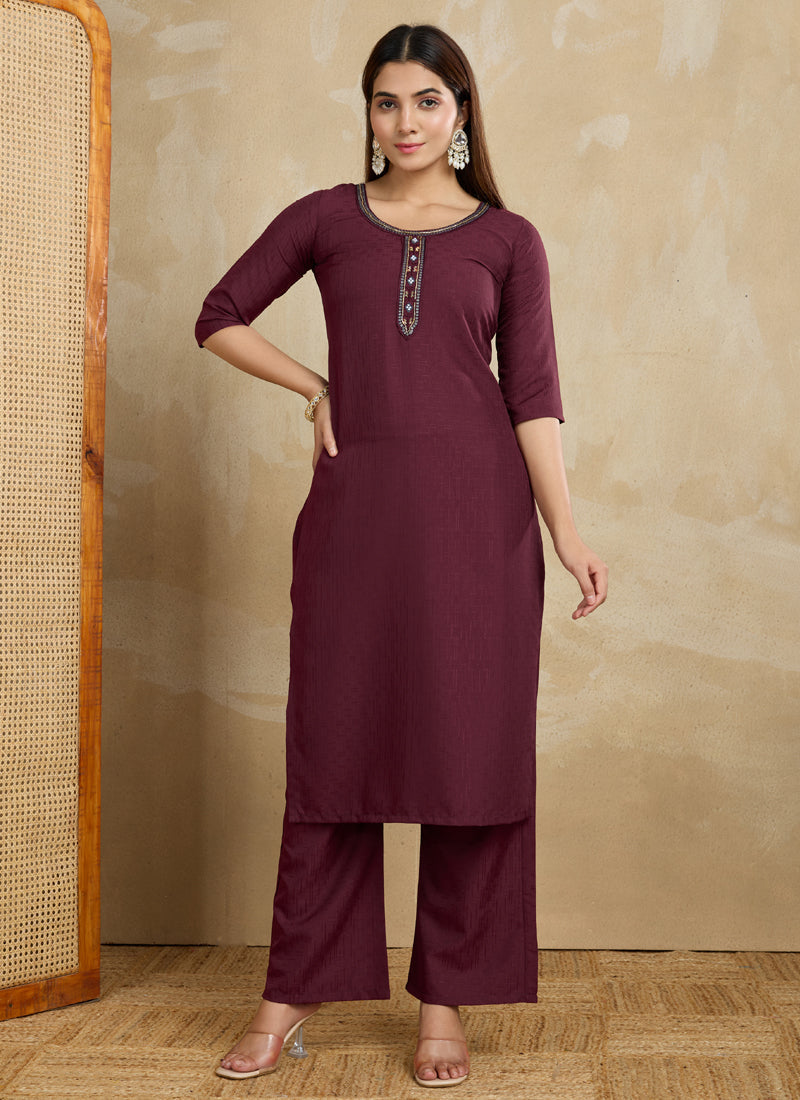 Prazu Fashion Maroon Printed Cotton Blend Kurta Pant Set | Grocsy