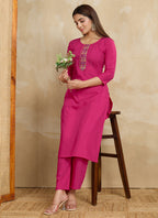 Prazu Fashion Pink Printed Cotton Blend Kurta Pant Set | Grocsy