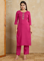 Prazu Fashion Pink Printed Cotton Blend Kurta Pant Set | Grocsy