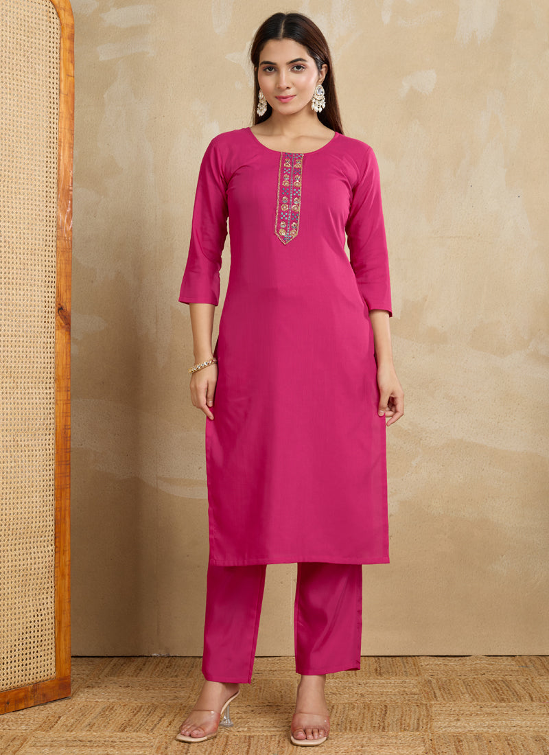 Prazu Fashion Pink Printed Cotton Blend Kurta Pant Set | Grocsy