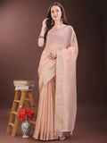Shree Shyam Fashion Elegant Peach Organza Saree with Zari Border | Lightweight Transparent Saree with Blouse Piece for Festive & Daily Wear | Grocsy