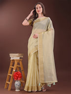 Shree Shyam Fashion Elegant Light Yellow Organza Saree with Zari Border | Lightweight Transparent Saree with Blouse Piece for Festive & Daily Wear | Grocsy