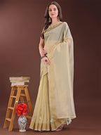 Shree Shyam Fashion Elegant Light Yellow Organza Saree with Zari Border | Lightweight Transparent Saree with Blouse Piece for Festive & Daily Wear | Grocsy