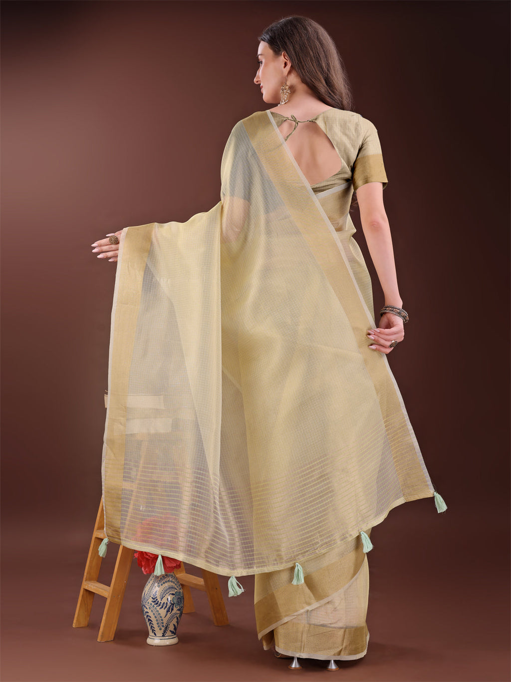 Shree Shyam Fashion Elegant Light Yellow Organza Saree with Zari Border | Lightweight Transparent Saree with Blouse Piece for Festive & Daily Wear | Grocsy