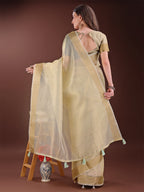 Shree Shyam Fashion Elegant Light Yellow Organza Saree with Zari Border | Lightweight Transparent Saree with Blouse Piece for Festive & Daily Wear | Grocsy