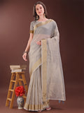 Shree Shyam Fashion Elegant Brown Organza Saree with Zari Border | Lightweight Transparent Saree with Blouse Piece for Festive & Daily Wear | Grocsy