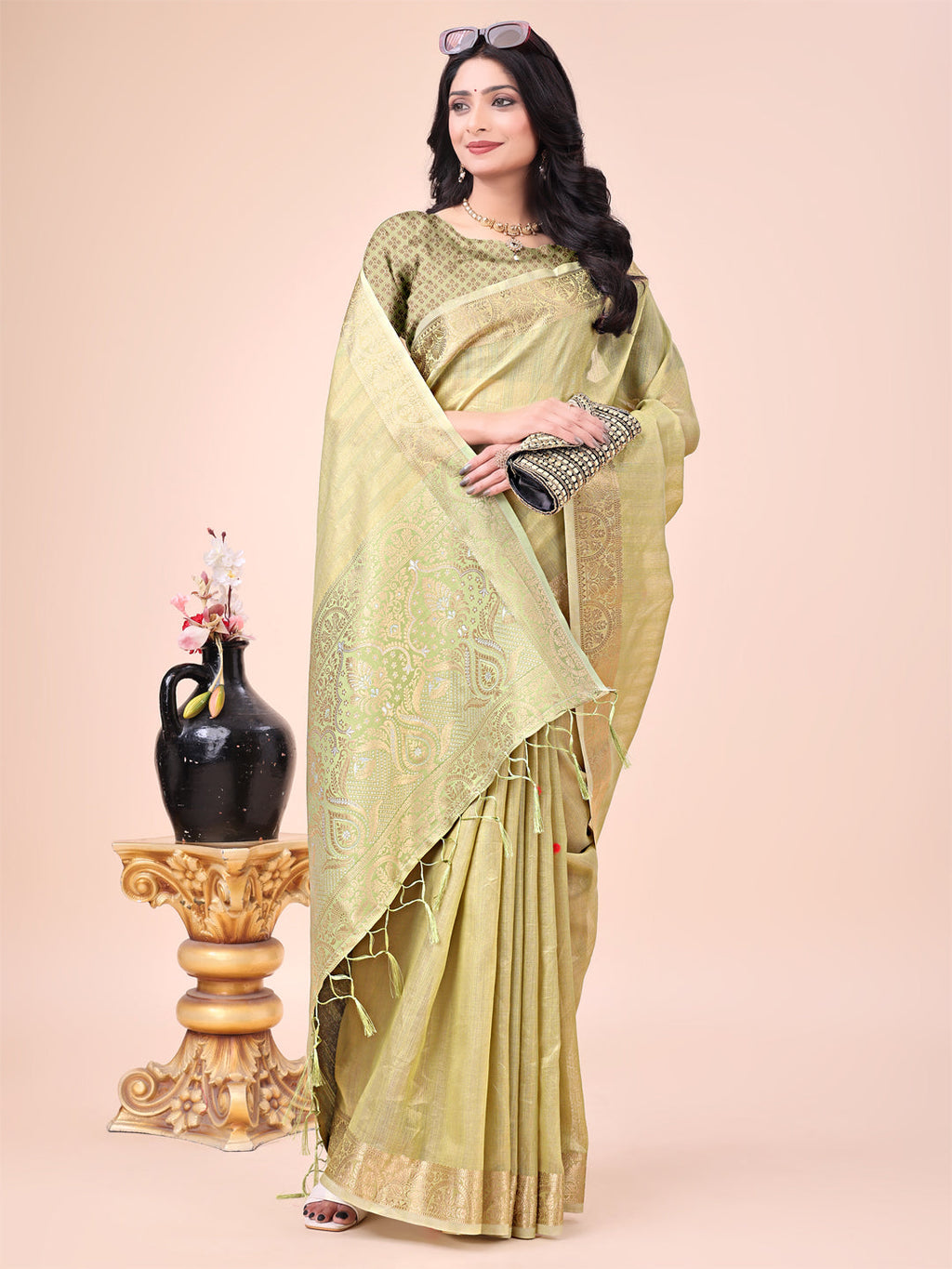 Shree Shyam Fashion Light Green Organza Saree - Ethereal Sophistication in Every Fold | Grocsy