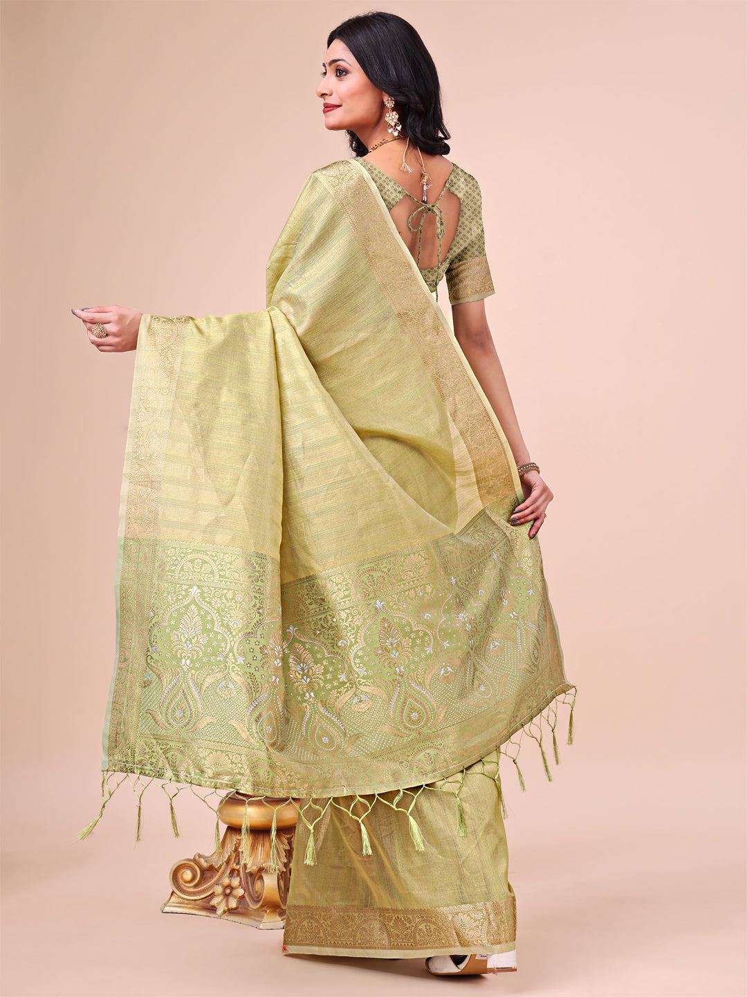 Shree Shyam Fashion Light Green Organza Saree - Ethereal Sophistication in Every Fold | Grocsy