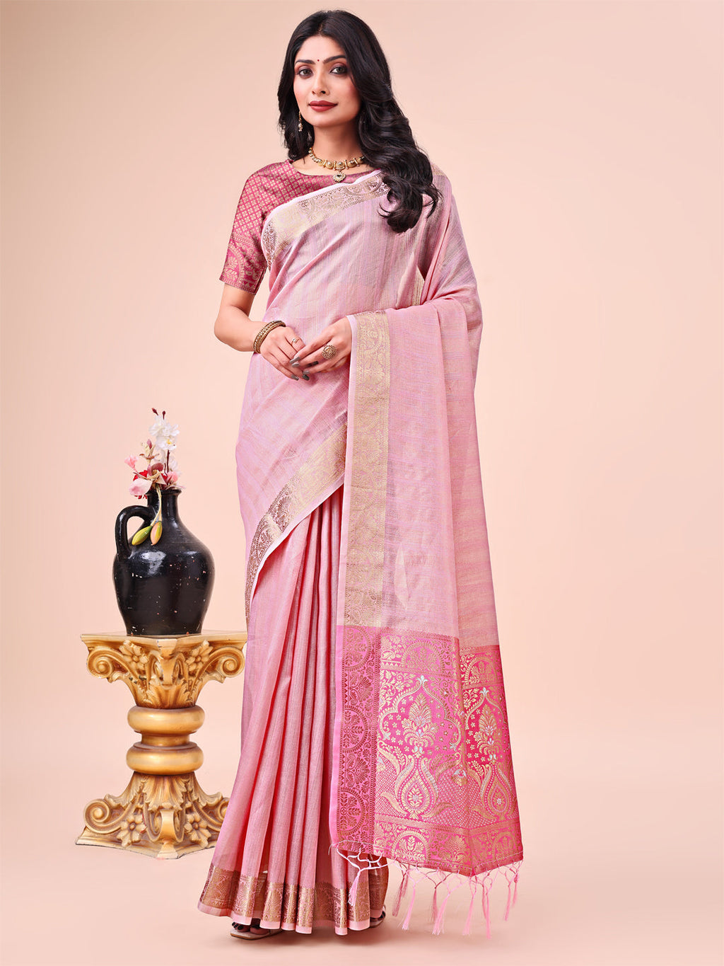 Shree Shyam Fashion Pink Organza Saree - Ethereal Sophistication in Every Fold | Grocsy